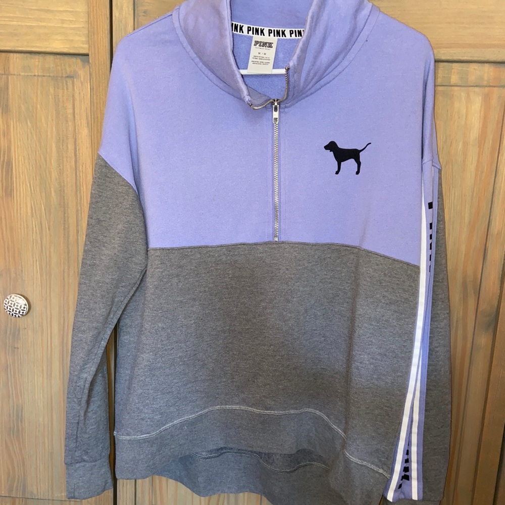 PINK Lavender and Gray Half Zip Sweatshirt